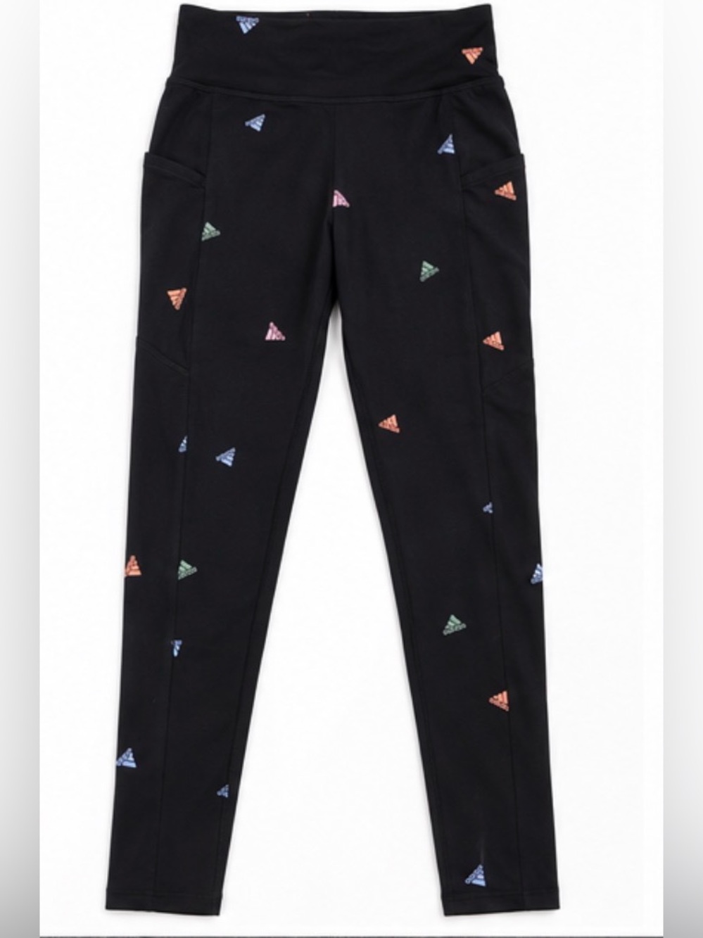Adidas Girls Black Multi-Logo Slim Fit Leggings Size L (14) NWT